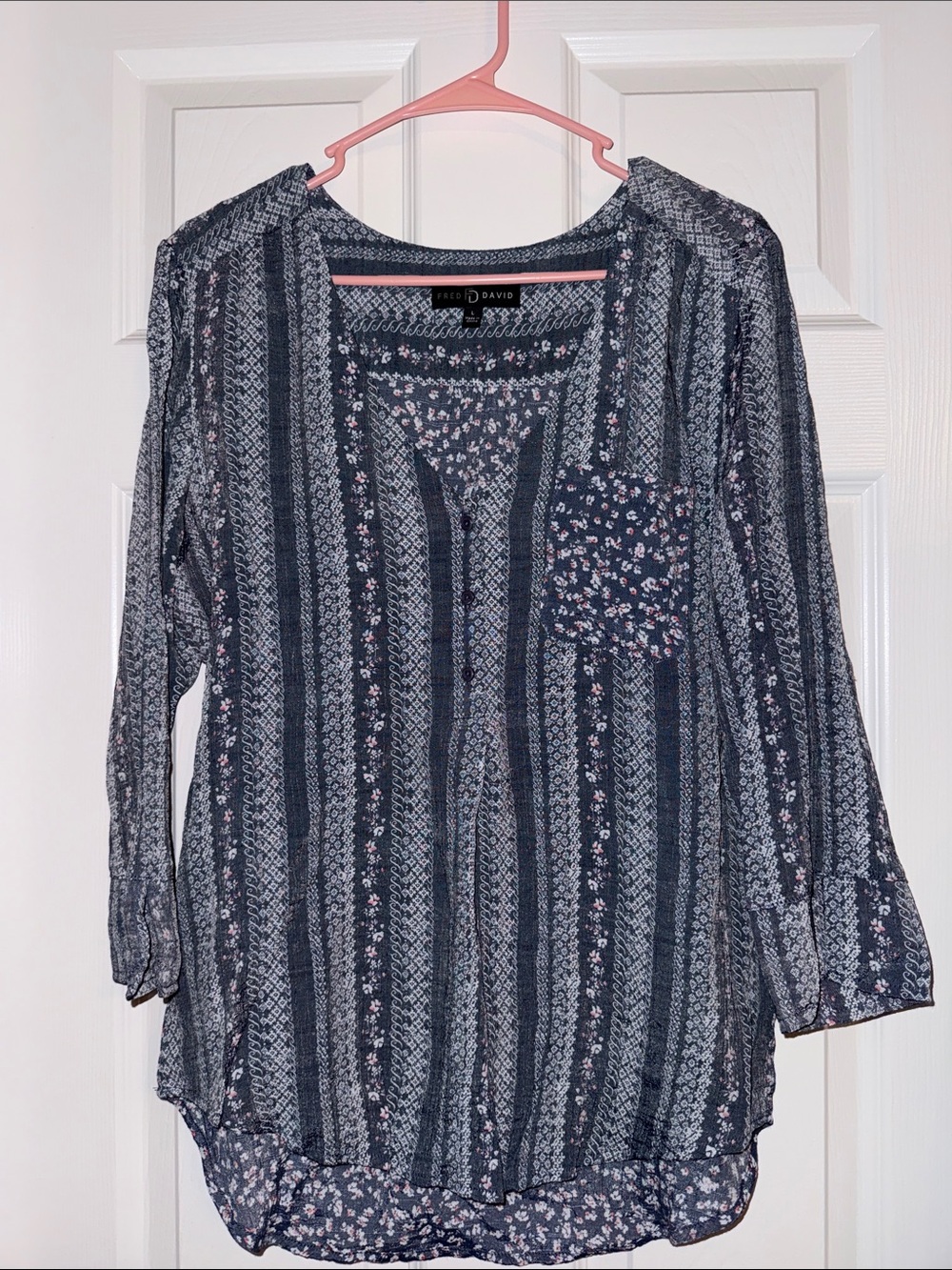 Fred David Navy Floral-Stripe Tunic Blouse